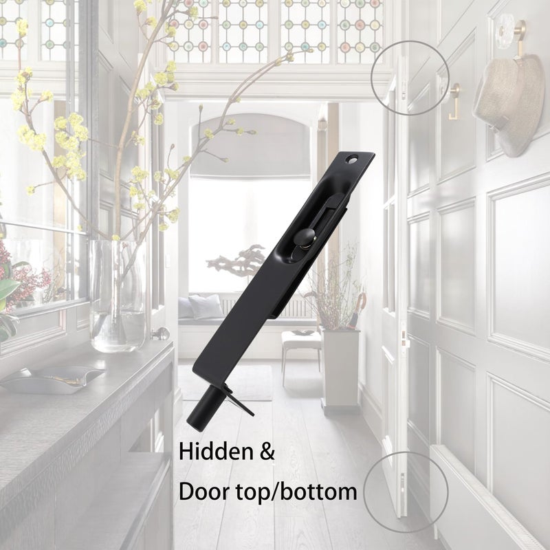 TOGU 6" Solid Stainless Steel Lever Action Flush Bolt,Concealed Security Door Lock for Composite Doors,French Doors,Wood Doors,Double Doors,Dummy Doors,Matte Black - Image 3